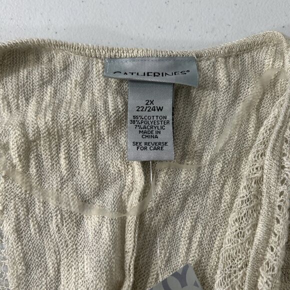 Catherines Cardigan Womens 2X Beige Open Langenlook Minimalist Sweater - Picture 5 of 8